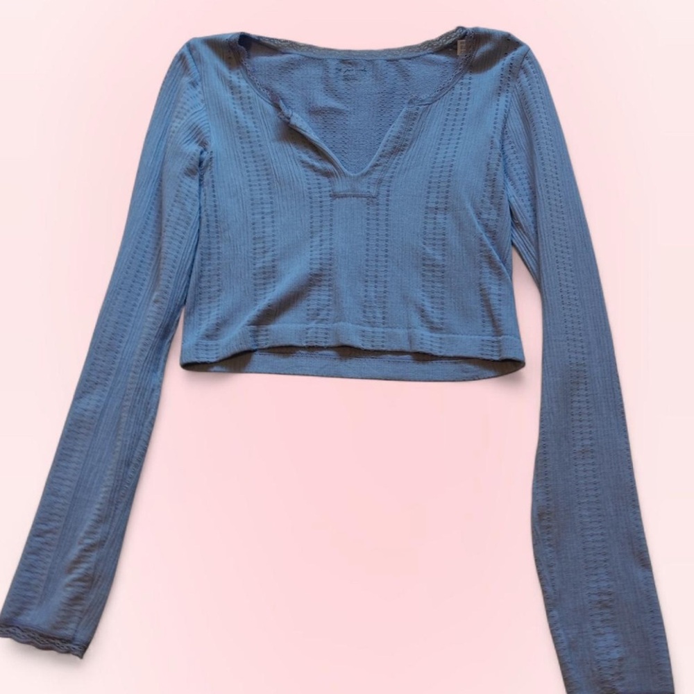 Urban Outfitters Blue Long Sleeve Crop Top